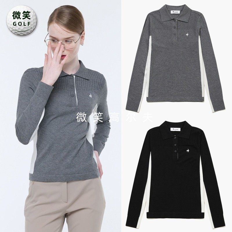 高尔夫女士翻领拼色运动针织衫