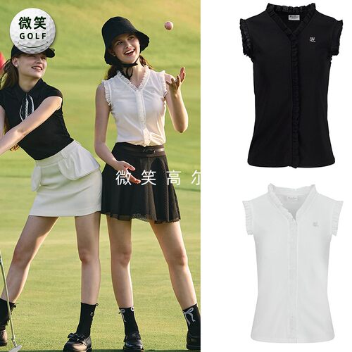 2026夏韩国代购FairLiar荷叶边V领高尔夫服装女士修身时尚无袖T恤