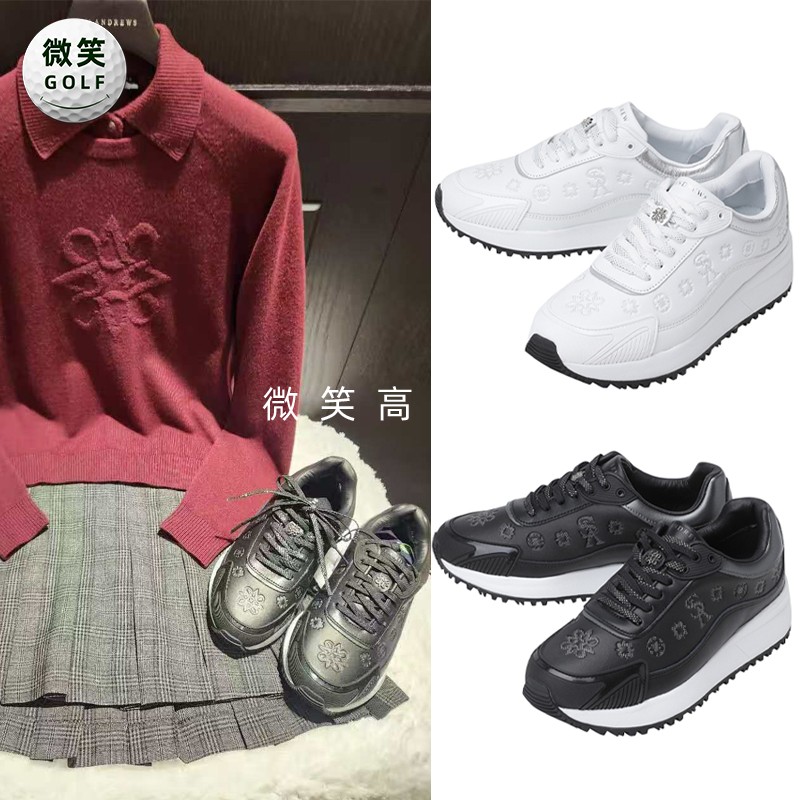 高尔夫女图案系带防滑增高运动鞋