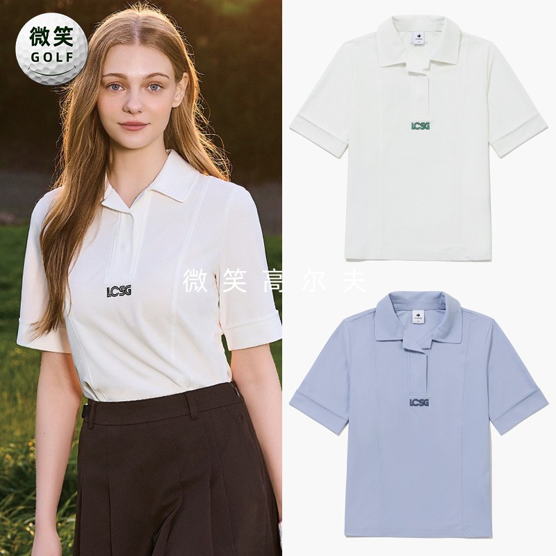 2025秋新品韩国代购LECOQ*高尔夫女士翻领字母透气运动短袖T恤
