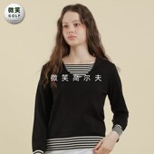 学院风大翻领高尔夫球服假两件条纹针织衫 韩国代购 2026春新款 特价