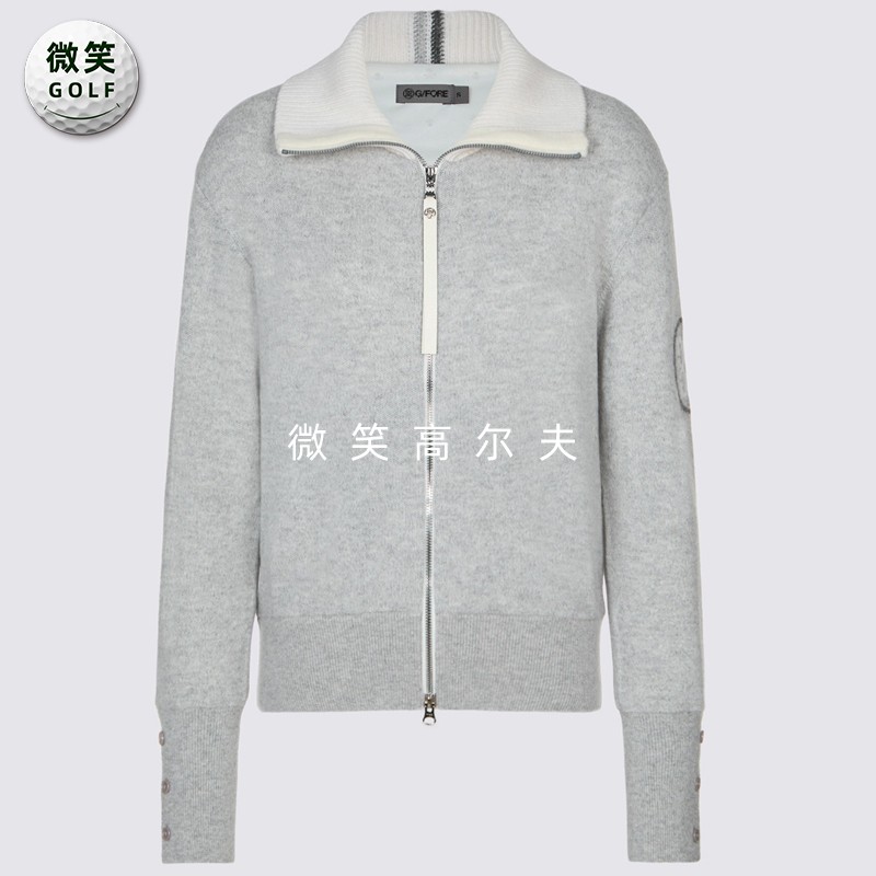 高尔夫女拉链防风羊绒针织开衫