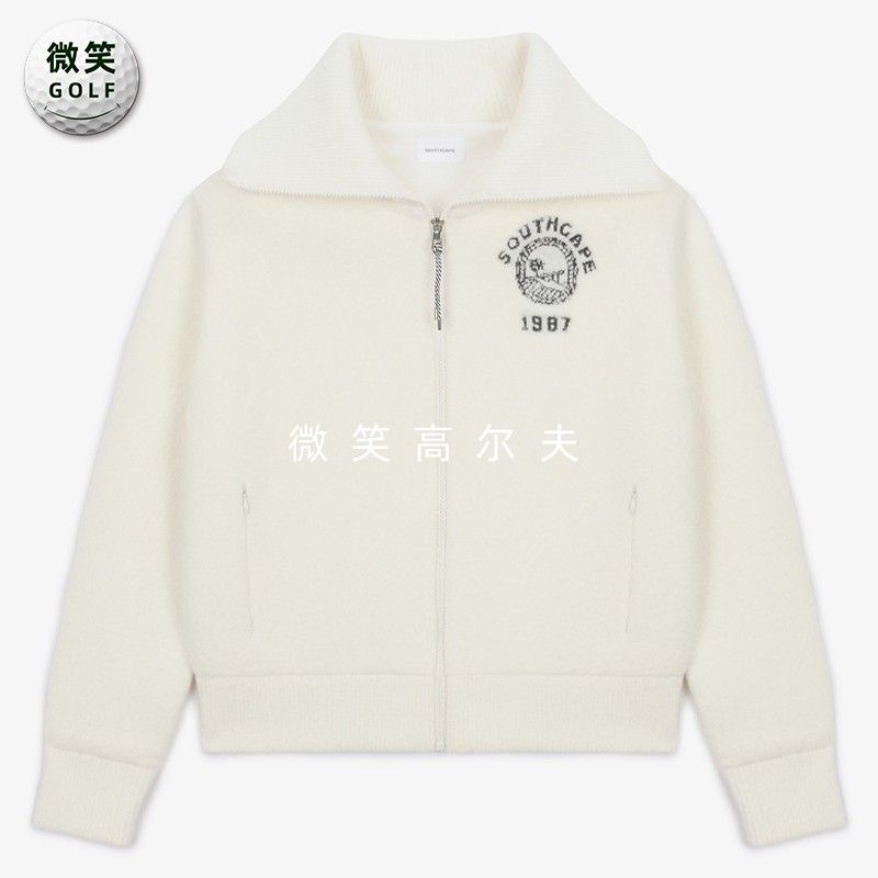 2025春韩国代购SOUTHCAP*高尔夫女士拉链运动羊毛针织外套开衫