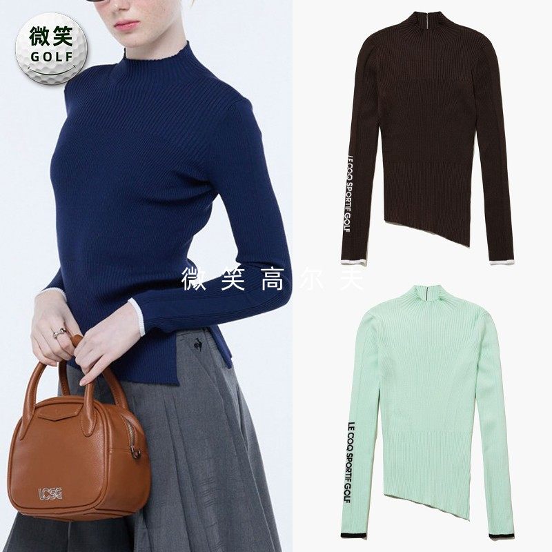 高尔夫女立领罗纹不规则针织衫