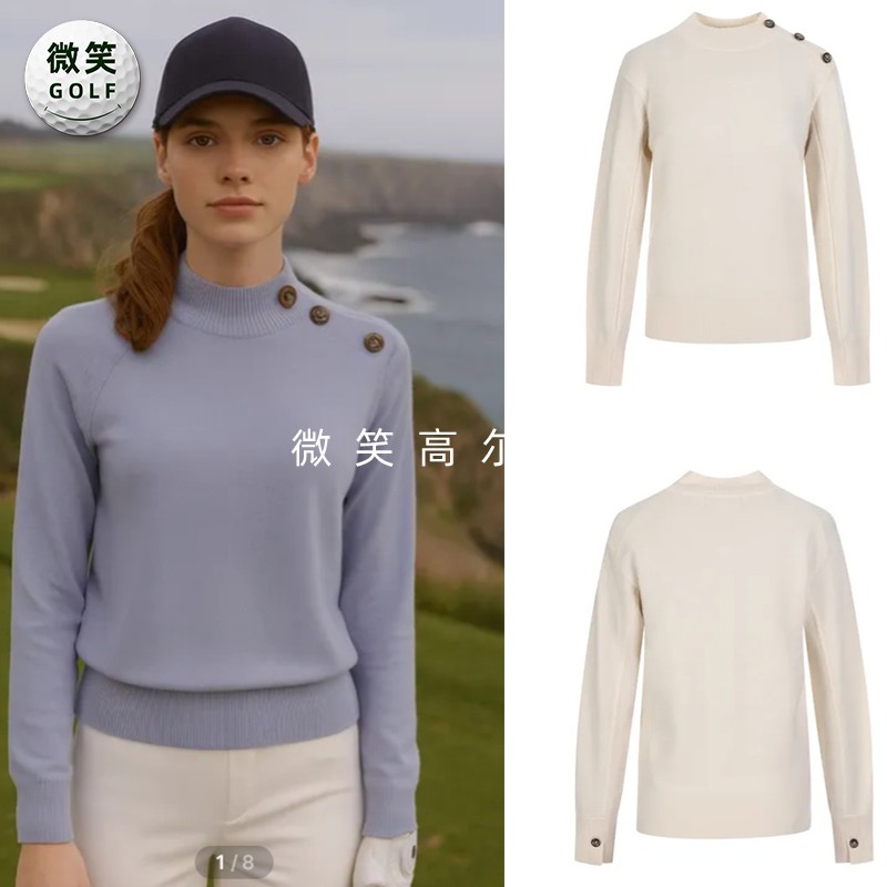 特价2025冬款韩国代购纽扣点缀柔软保暖高尔夫球服女士羊毛针织衫