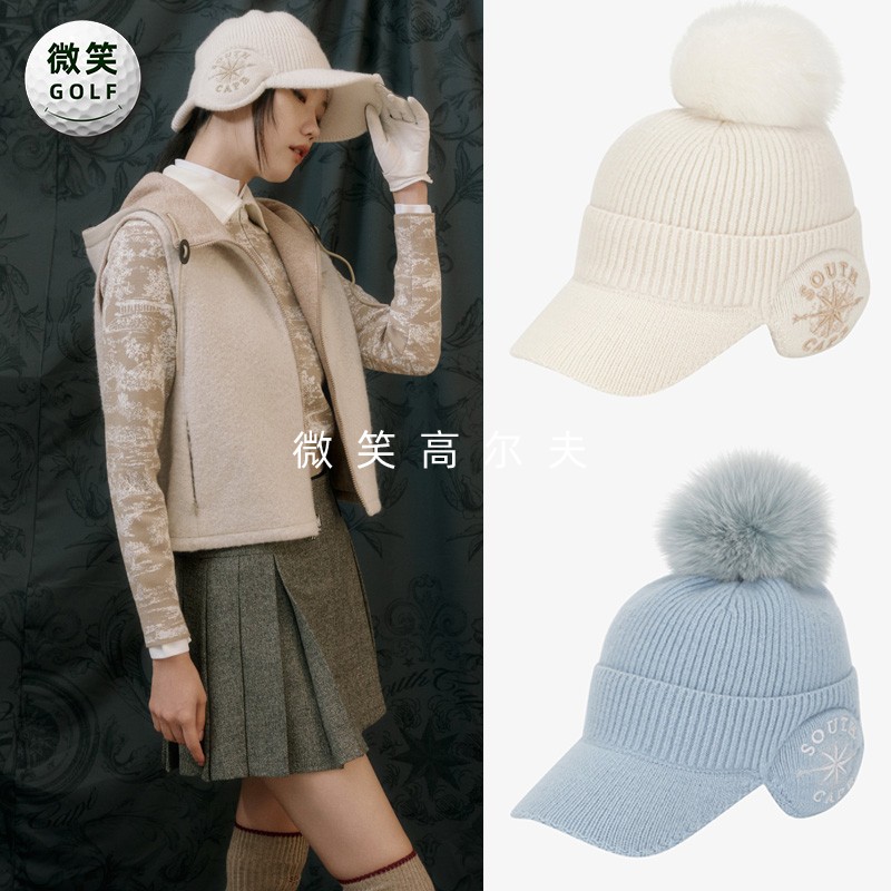 高尔夫女毛球护耳运动针织毛线帽