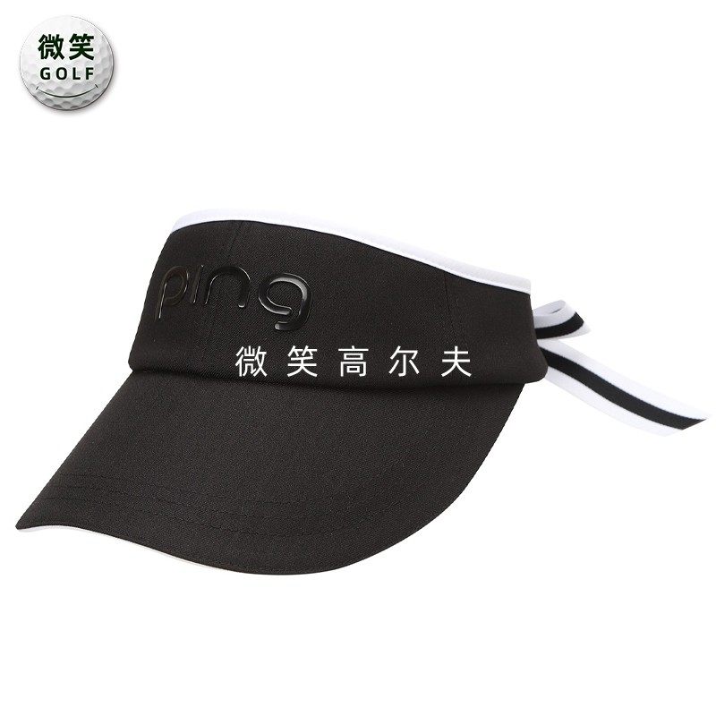 2025秋新品韩国代购PING高尔夫球帽女士条纹蝴蝶结遮阳运动无顶帽