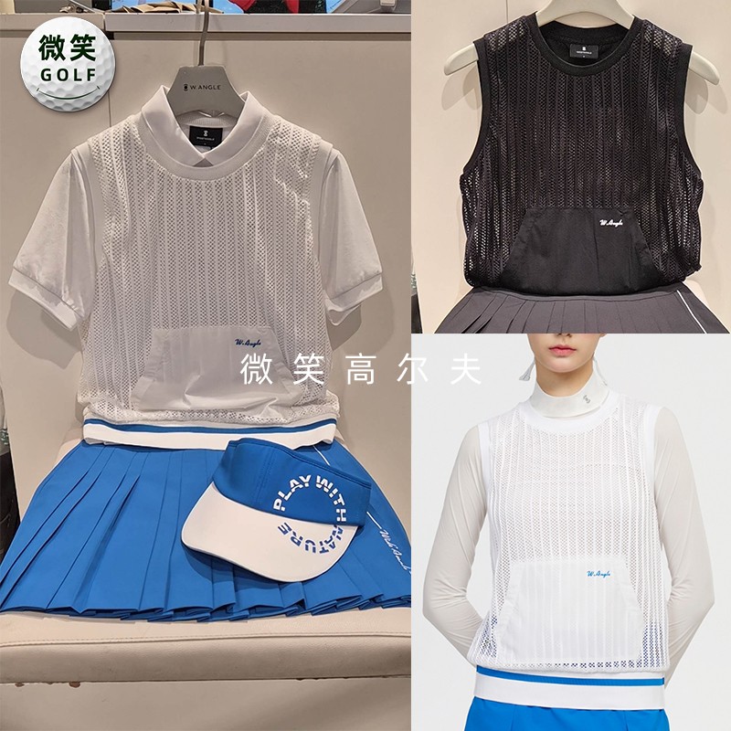 2026夏款韩国代购WANGLE网状镂空高尔夫服装女士百搭圆领马甲背心