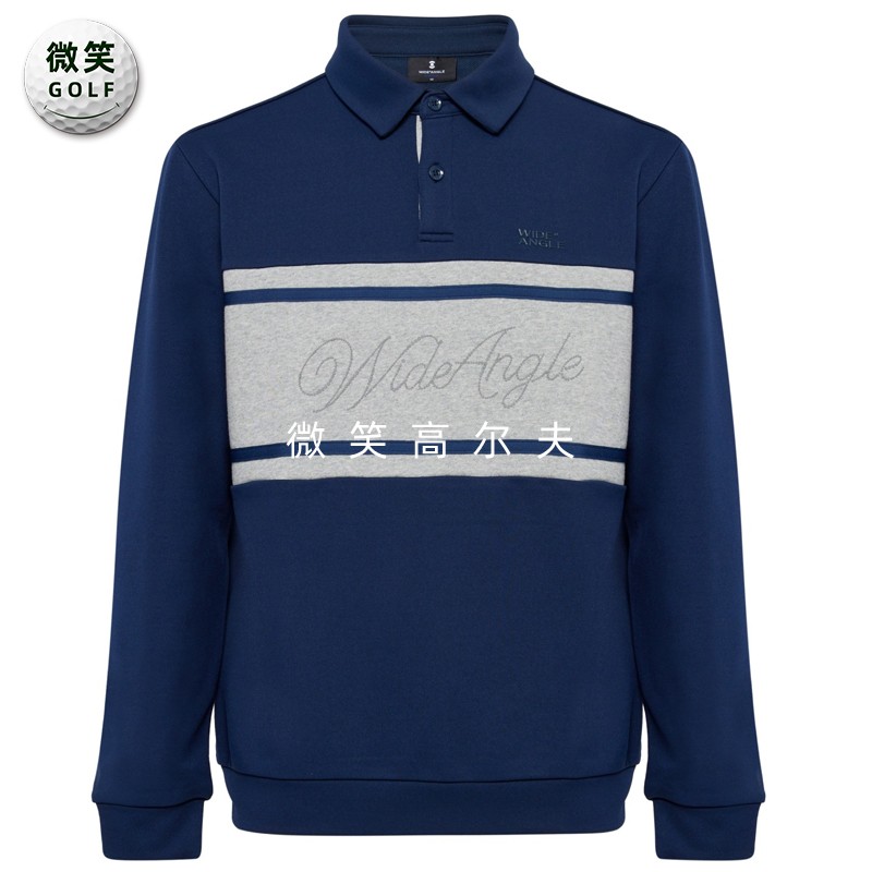 高尔夫男翻领撞色宽松长袖T恤衫