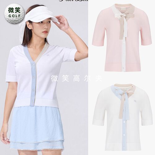 2026夏韩国代购FairLiar后镂空蝴蝶结高尔夫服装女士短袖针织开衫