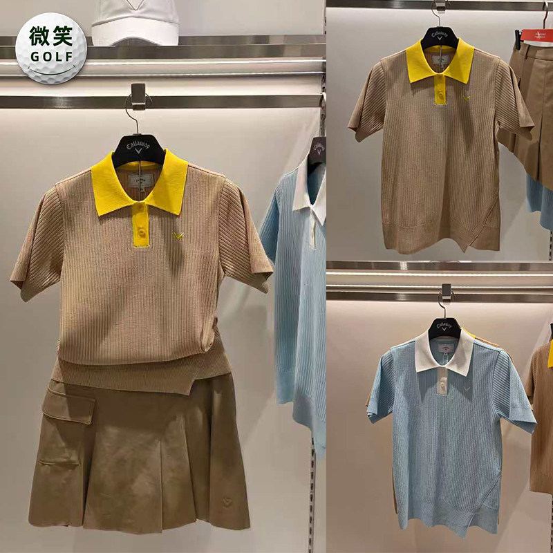 2026夏新款韩国代购CALLAWAY清凉不规则高尔夫球服女士短袖针织衫