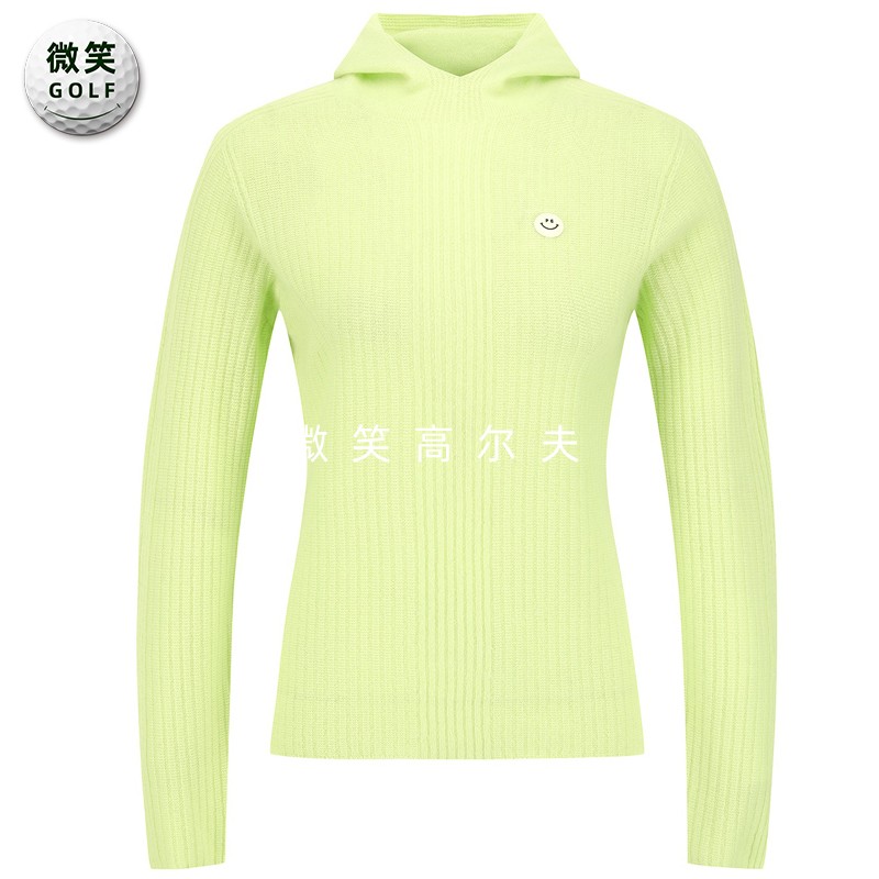 高尔夫女连帽罗纹运动羊绒针织衫