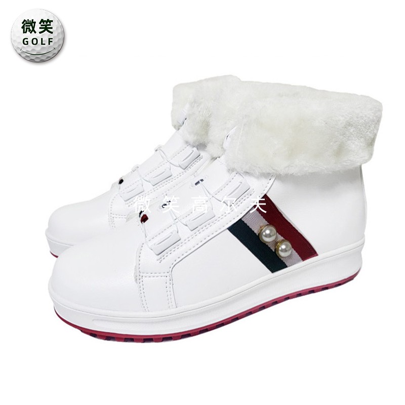 特价2025冬季新款韩国代购毛绒高帮高尔夫球鞋女士厚底运动鞋靴子