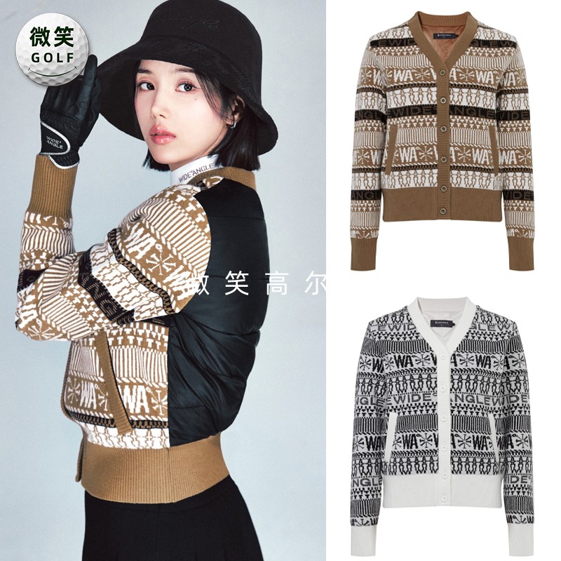 高尔夫女V领棉服羊毛开衫外套