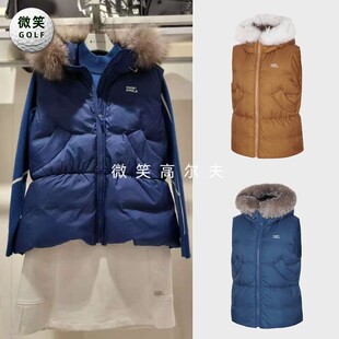 2024秋冬新品韩国代购WANGL*高尔夫女士毛领连帽保暖运动羽绒马甲