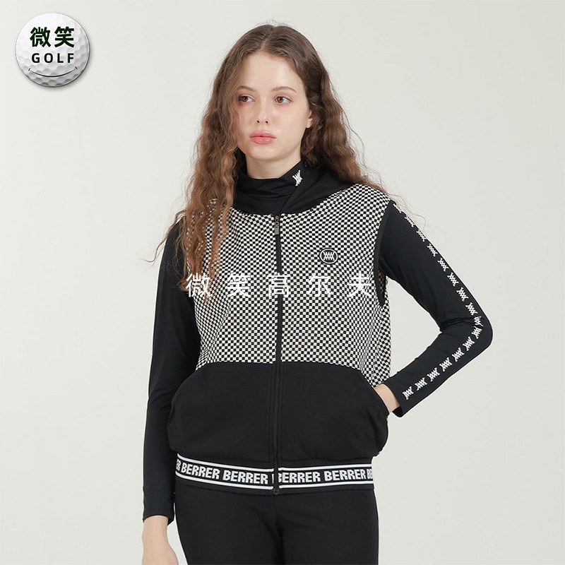 特价2025秋新款韩国代购口袋配色格子高尔夫球服女士保暖马甲背心