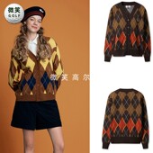 WAAC复古百搭高尔夫球服女士菱形针织开衫 韩国代购 新款 2025秋季