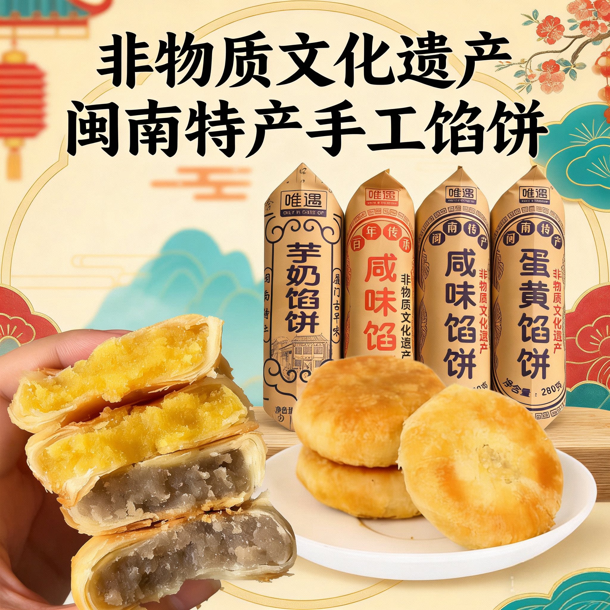 唯遇芋奶馅饼蛋黄馅饼咸味芋艿饼闽南特产老式绿豆酥软糯吃货零食