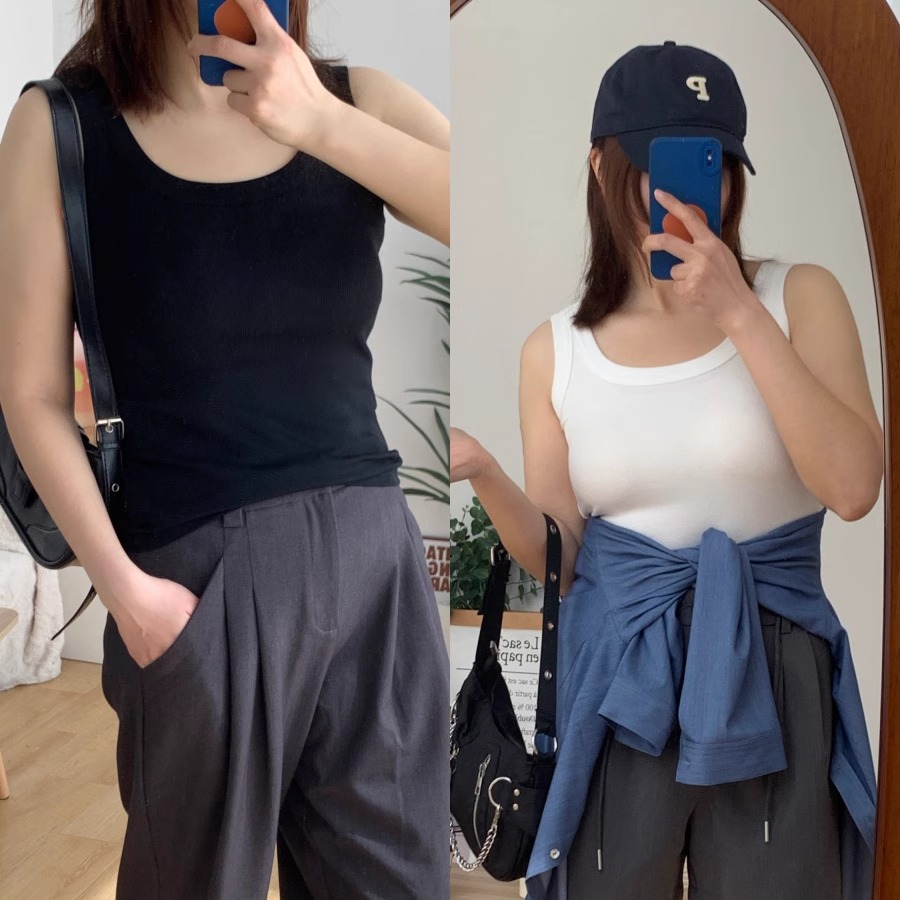 人棉螺纹遮副乳弹力修身打底背心