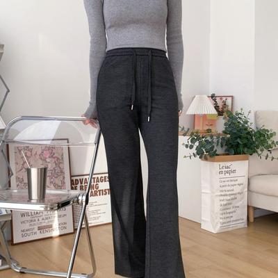 松紧高腰显瘦蚕丝羊绒长裤