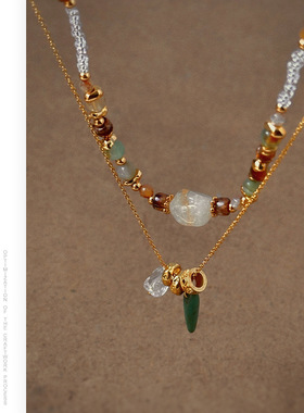 新中式中古风格锁骨链天然石锆石