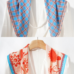 西太后方巾同款法式格纹丝棉丝巾桑蚕丝品质棉中方巾时尚领巾围脖