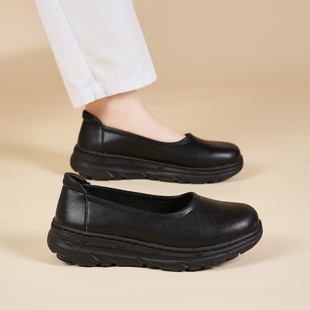 安足恩护士鞋女黑色真皮舒适软底透气不累脚春夏季平底防滑小白鞋