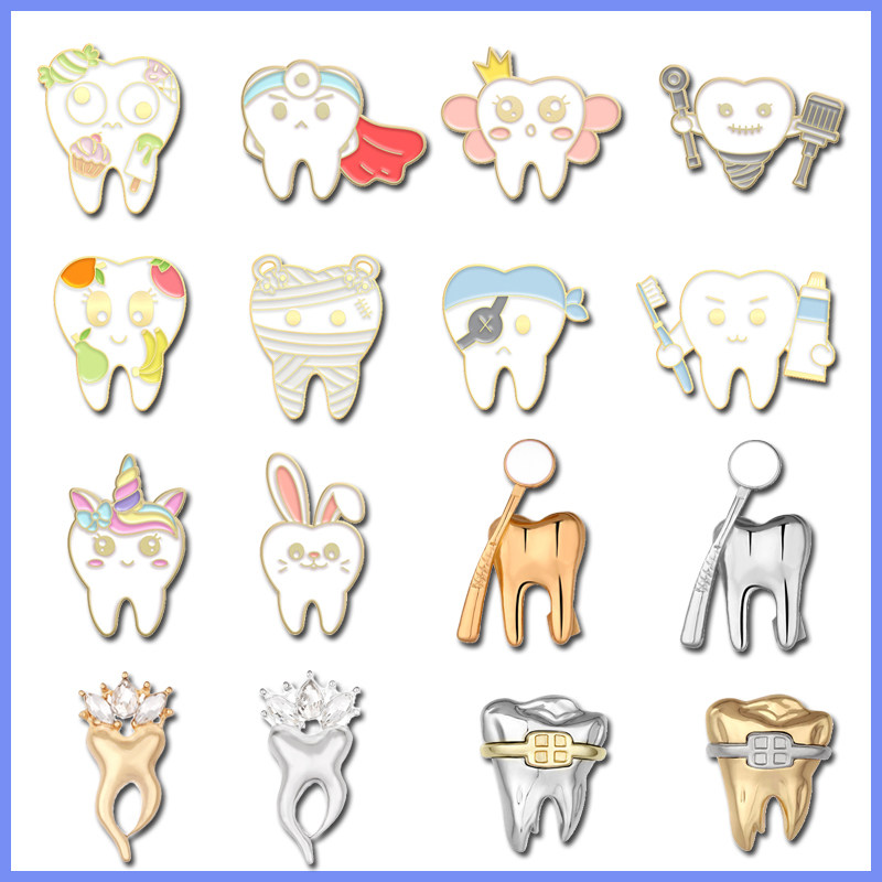 兔子牙齿徽章卡通独角兽天使糖果牙齿胸针可爱牙科医生护士饰品