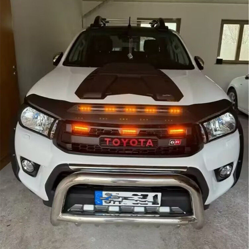 适用15-18年海拉克斯HILUX REVO皮卡改装保险杠前脸带灯GR标中网