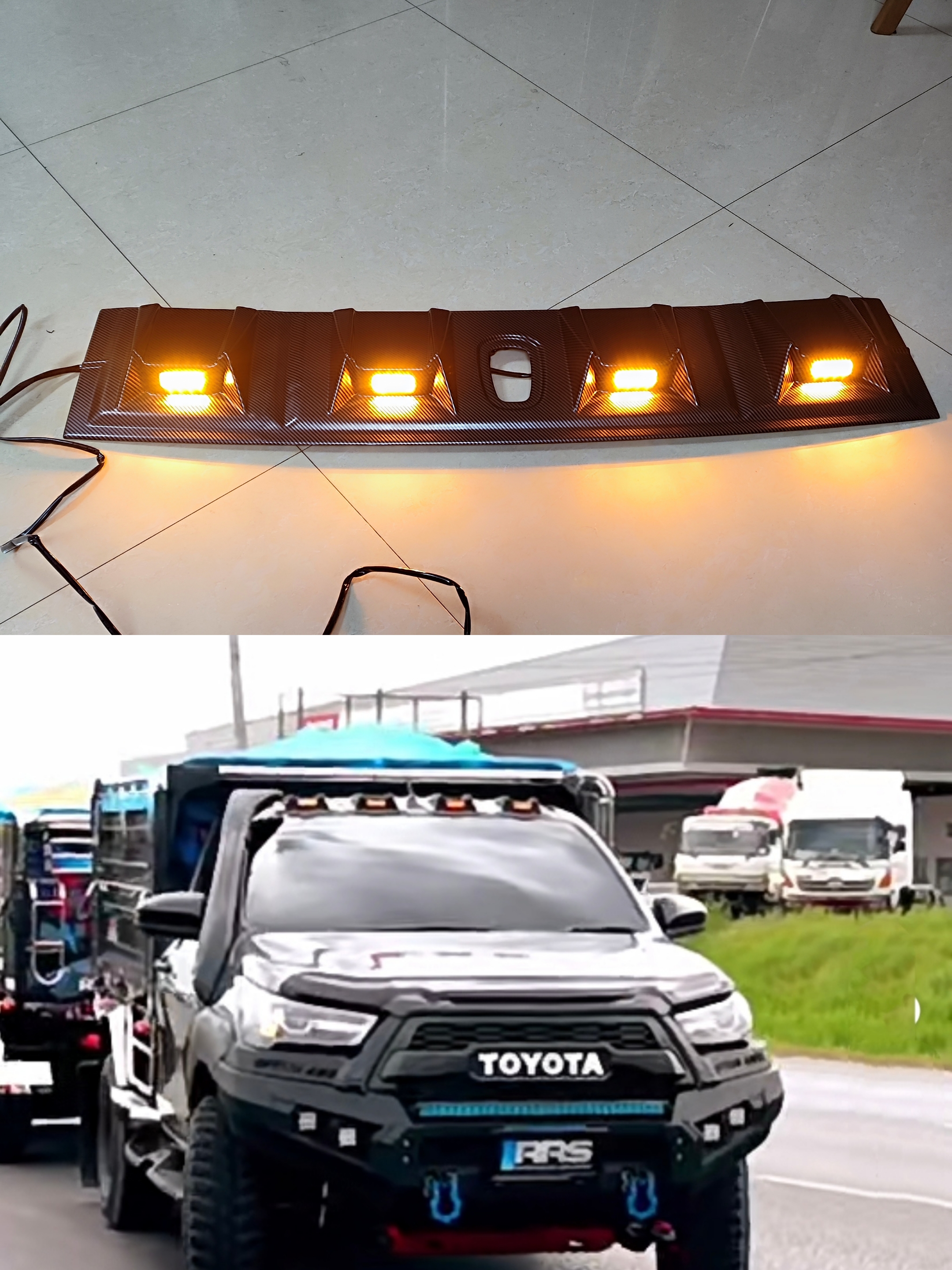 适用15-25年海拉克斯HILUX REVO改装碳纤纹车顶射灯气氛灯装饰灯