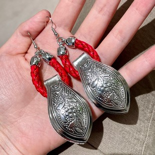 国潮中式红色耳环汉服旗袍配饰耳饰夸张复古民族风马面裙配饰耳钩