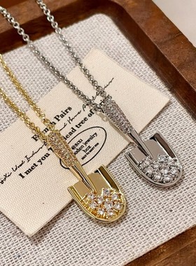 独特金银色锆石闪钻小铲子长款项链女毛衣链轻奢小众高级感锁骨链