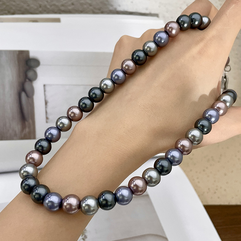 灰色珍珠渐变串珠项链