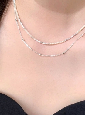气质双层碎银珍珠极简风颈链女装饰项链小众设计感叠戴配饰锁骨链