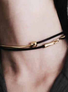 欧美风简约皮绳拼接蛇骨链