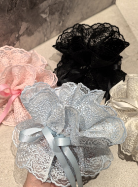 刺绣蕾丝花边抽绳丝带大肠发圈女春夏扎头发甜美头花发绳百搭发饰