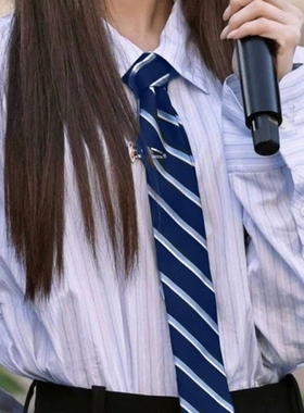 JK深蓝色斜条纹领带2025时尚韩版学院风可爱百搭领巾围巾配饰装饰