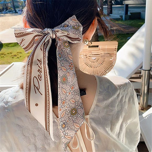 石榴花丝巾发带女绑发网红新款丝带头饰法式扎头飘带头绳头巾发饰