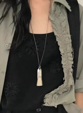 车静媛同款流苏毛刷子项链小众设计时髦卫衣链长款挂脖配饰毛衣链
