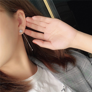 S925通体纯银耳饰气质锆石花朵圆形耳钉一款两戴银球吊坠长款耳环