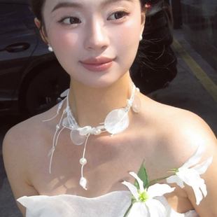 新款超仙白色贝壳人造珍珠项链新娘婚纱礼服配饰高级感气质锁骨链