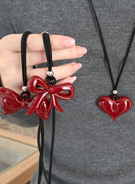 安可拉红蝴蝶结项链卫衣链女士
