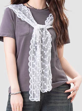 2025新款蕾丝花边丝巾女春季新款日系甜美可爱海军领披肩搭配衬衫