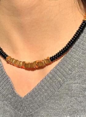 黑玛瑙小众设计金属拼接锁骨链