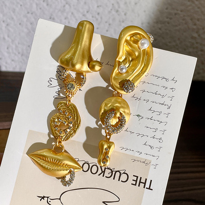 鼻子嘴中古金色欧美耳环vintage