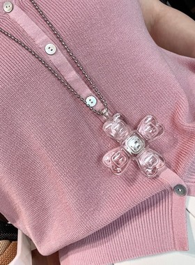 透明亚克力十字架爱心长款项链女高级感小众衣服配饰心形毛衣链潮