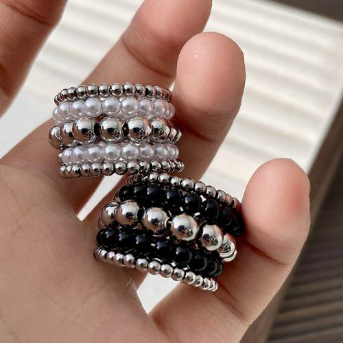 复古多层缠绕金属圆珠球指环