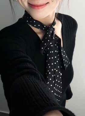 黑色波点丝巾轻奢高档小方巾女系脖发带春季新款百搭时尚搭配衬衫