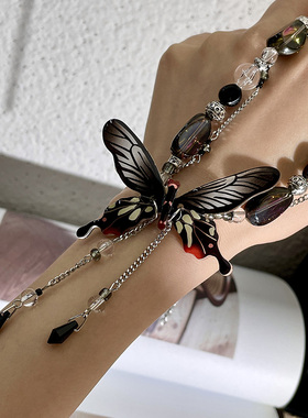 暗黑系炫彩黑色蝴蝶流苏链条颈链choker甜酷个性项链辣妹锁骨链女