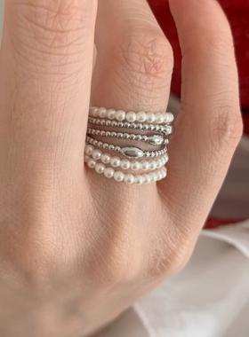 气质百搭珍珠多层戒指ins冷淡风高级感日常搭配指环串珠食指戒潮